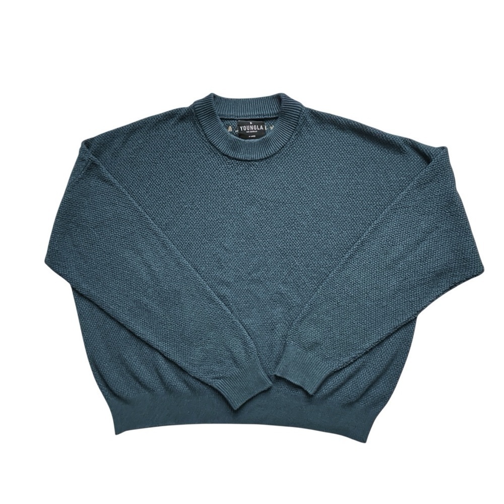YoungLA Sweater Mens XL Blue Crewneck Knit Streetwear Weightlifting Gym